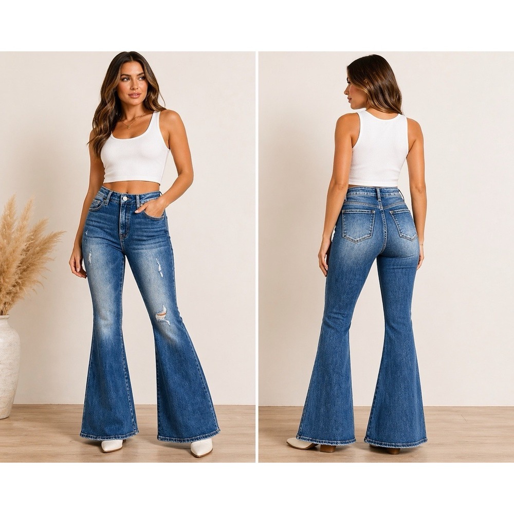 Vervet Jeans Women's 26 Blue High Rise Flare Bell Bottom Stretch Distressed